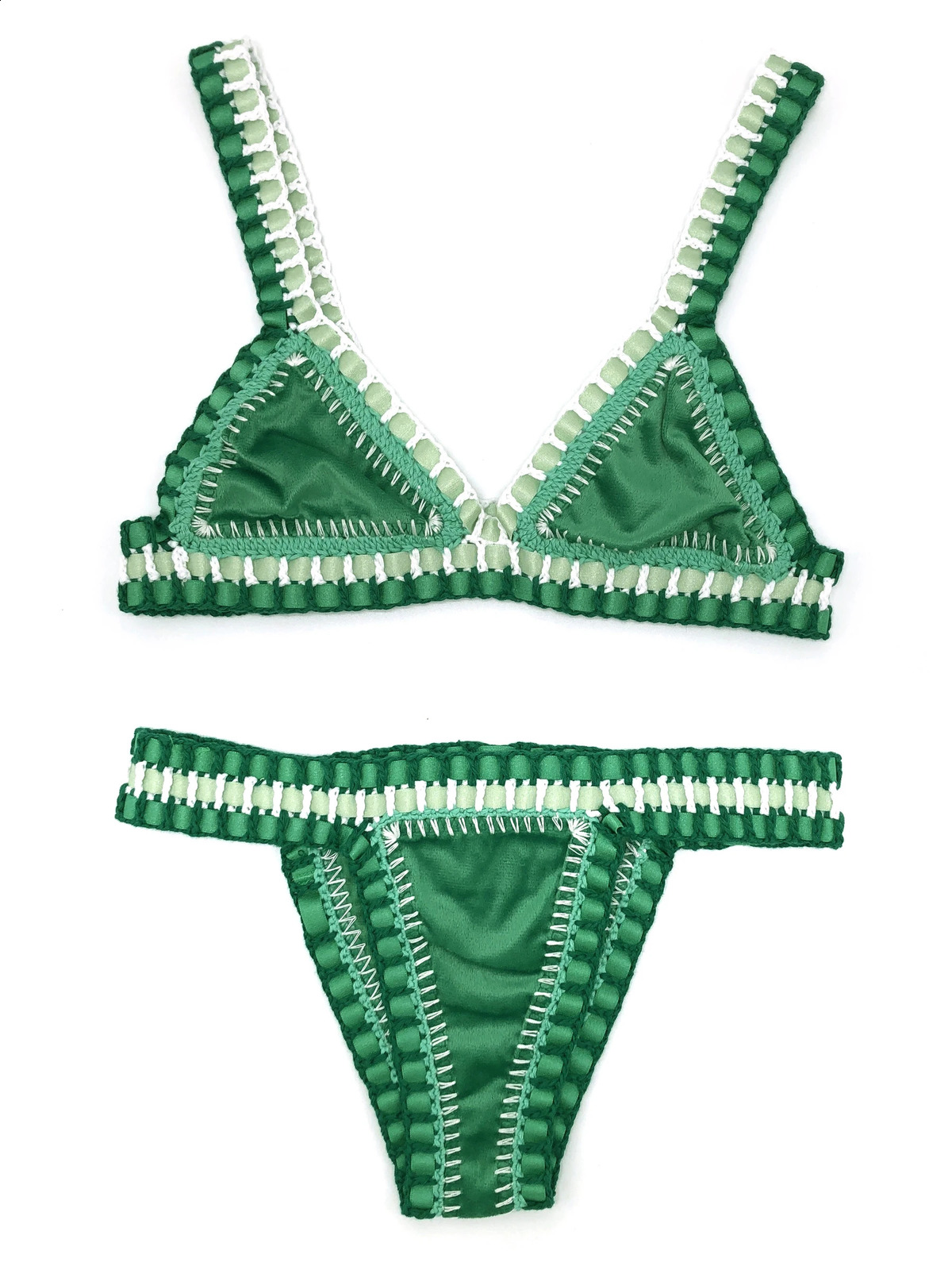 Women Green Velvet Bikini Set Sexy Handmade Crochet Swimwear Micro Swiming Beachwear Triangle Bathing Suit Swimsuit 250113