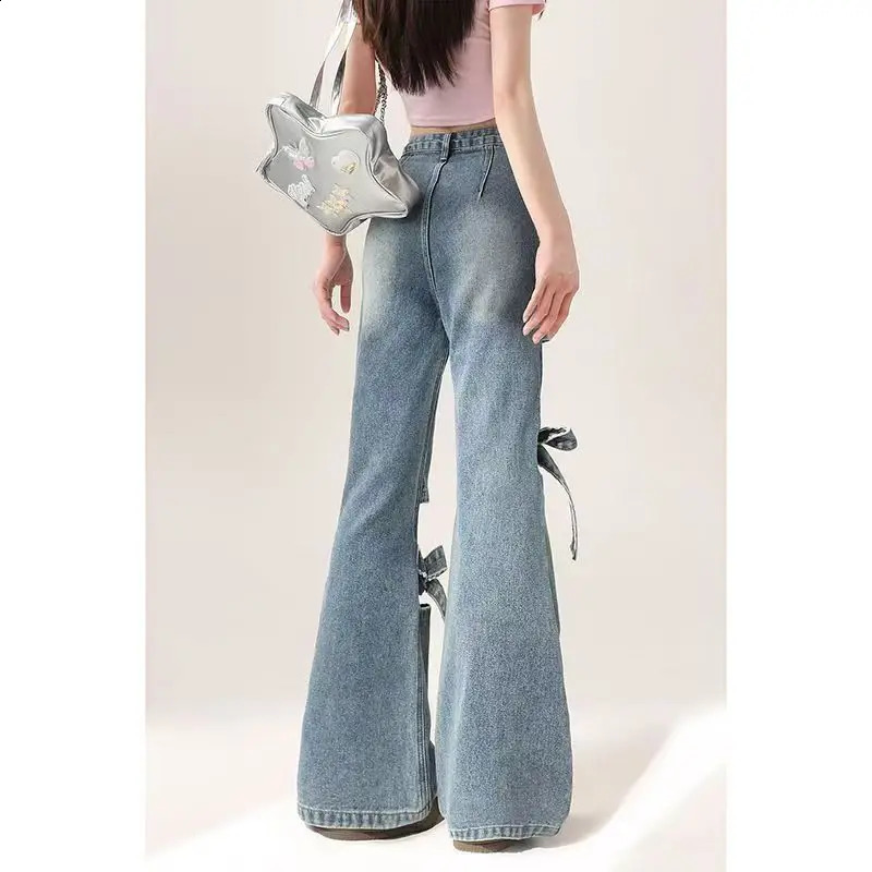 Womens Y2k Bow Jeans Baggy Harajuku 2000s Trashy Hollow Out Oversize Denim Trousers 90s Aesthetic Jean Pants Vintage Clothes 250117