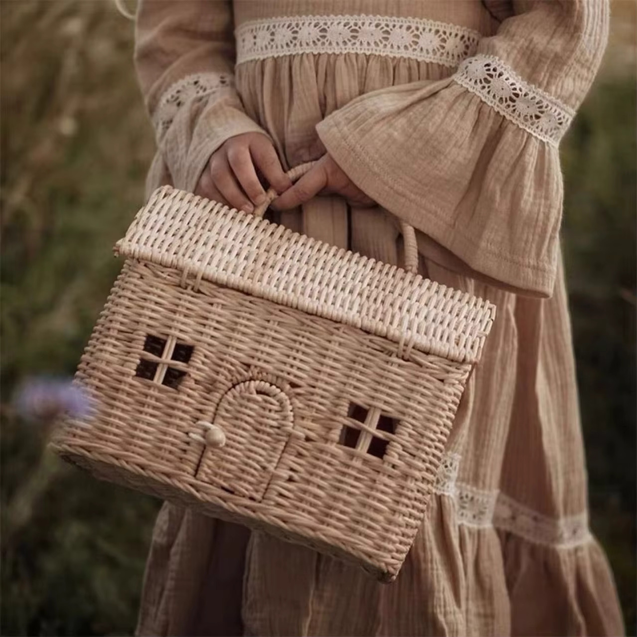 Bohemian Woven House Straw Handmade Wicker Rattan for Women Travel Box Beach Bag Handbags and Purses Shoulder Bags NEW