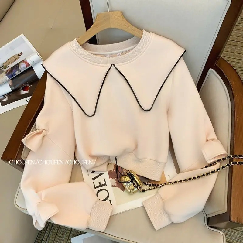 Fashion Tracksuit 2 Piece Set Outfit Korean Loose Sailor Collar Crop Coat Casual Wide Leg Pants Female Sweatshirt Suit 250114