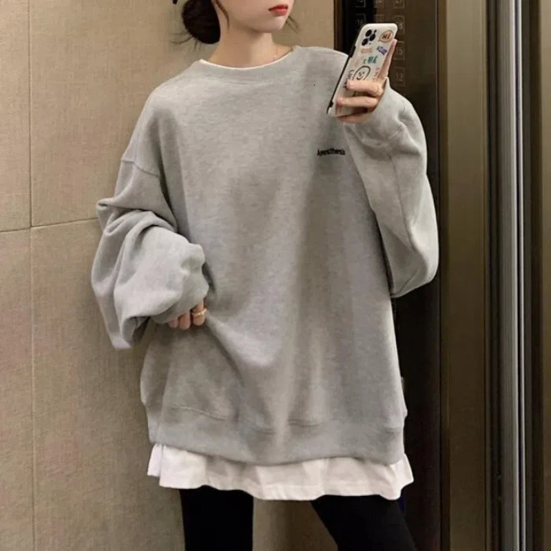 Simplicity Contrast Patchwork Loose Trend Pullovers Top Spring Autumn Two Pieces Casual Sweatshirts Fashion Women Clothing 250122