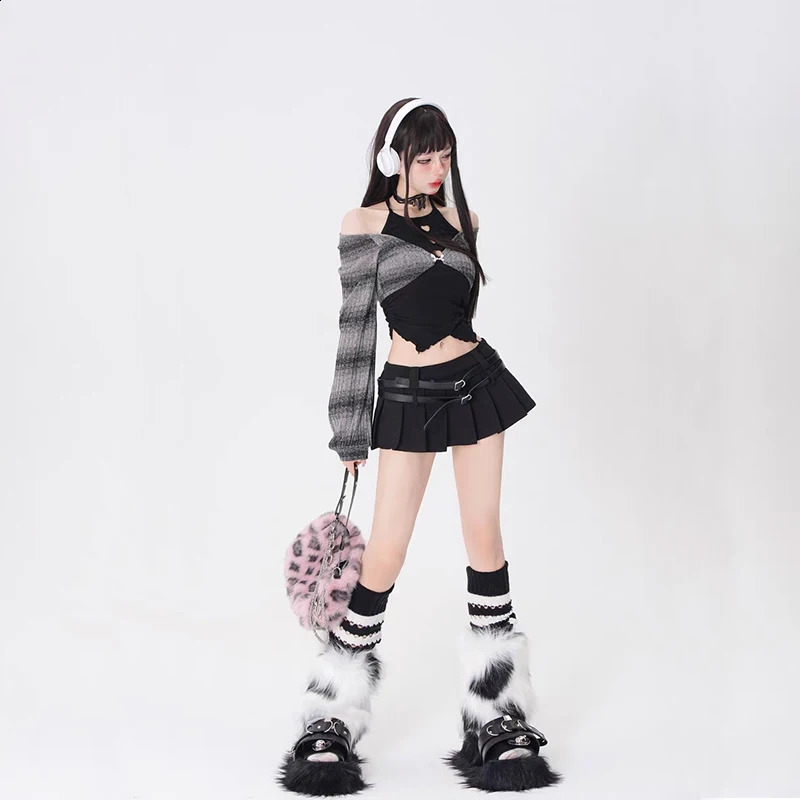 2024 SpringSummer Two Piece Ski Set Womens Y2k Crop Top TshirtShort Sleeve Japanese Kawaii Fashion Korean 250122