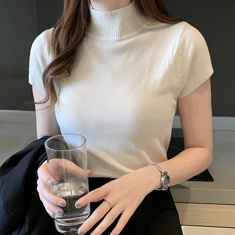 Casual Women Clothing Korean Knitted Women Top Blusas Mujer De Moda Spring Summer Solid Slim Turtleneck Blouse Blusas 8622 250121
