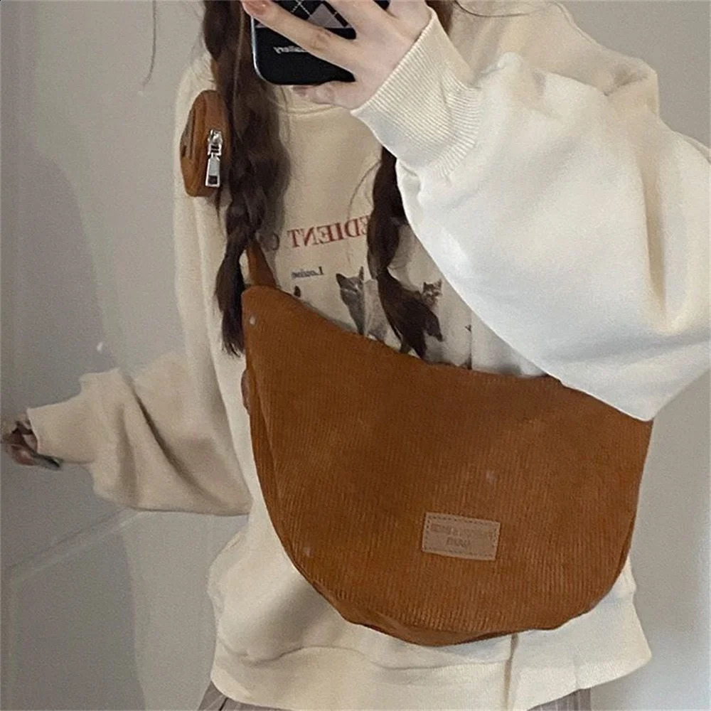 Large Capacity Corduroy Shoulder Crossbody Bag Women Leisure Armpit Solid Color Versatile Dumpling Fashion Messenger 250118