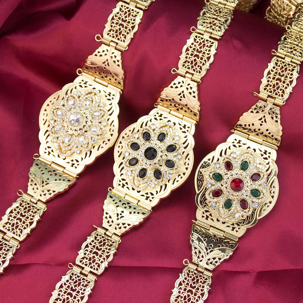 Sunspicems Algeria Women Belt Jewelry Metal Crystal Waist Chain Adjustable Length Arabian Caftan Belt Ethnic Morocco Bijoux 250121