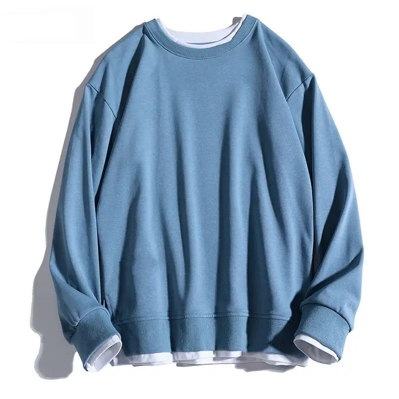 Solid Two Pieces Oneck Hoodies Spring Autumn Long Sleeve Loose Allmatch Casual Pullovers Top Korean Fashion Men Clothing 250122