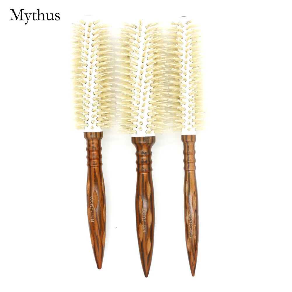 Mythus 3 Size Salon Hair Curls Brush Antistatic Wooden Hair Round Brush For Hairdressing Nylon And Bamboo Fibre Barber Brushes 250120