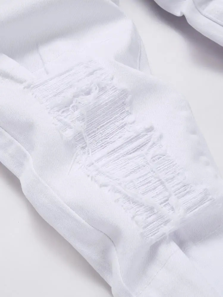 Mens jeans casual straight leg stretch fashionable classic white denim long trousers in a minimalist trendy ripped style 250121