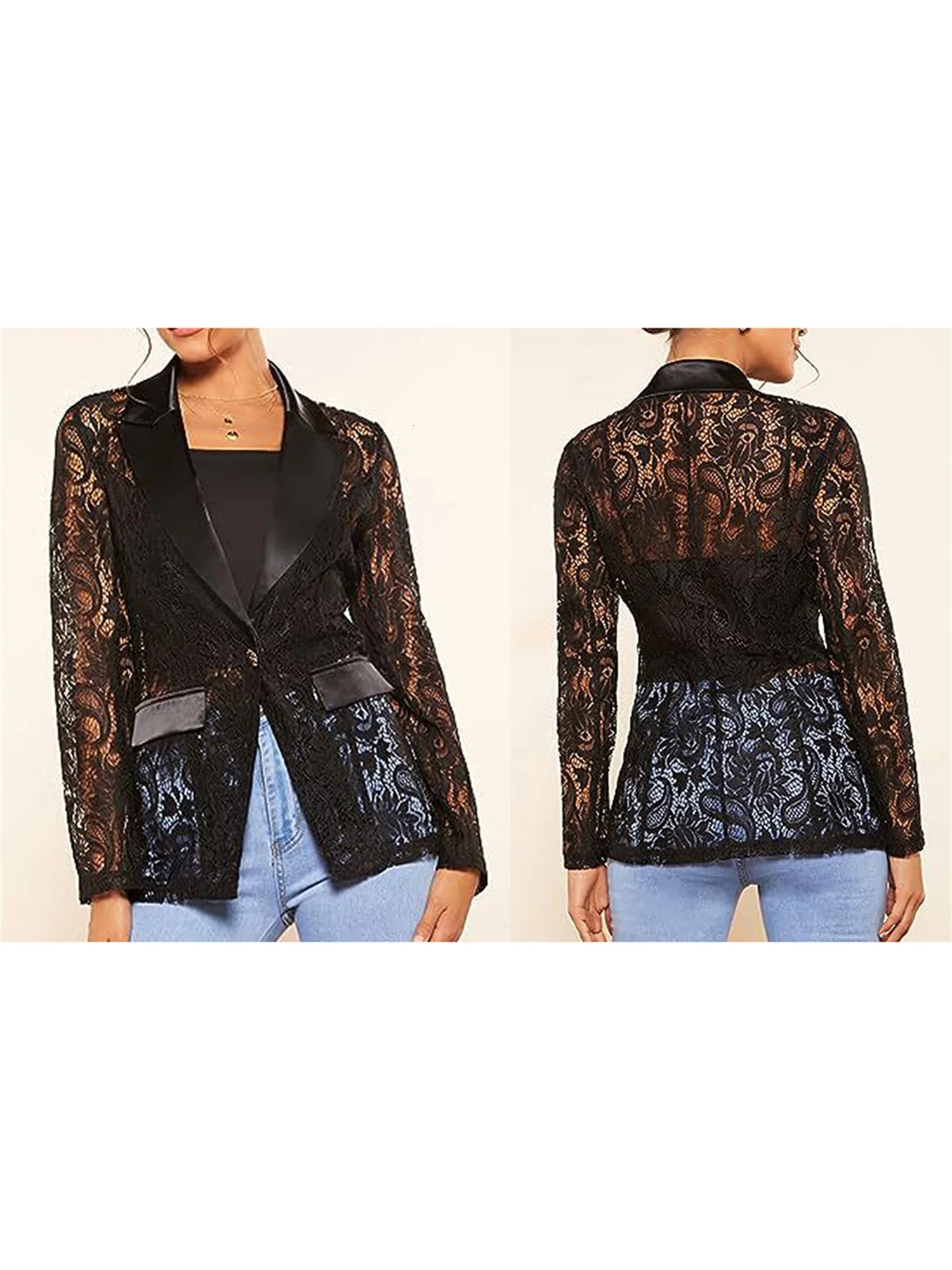 Women s Fashion Blazer Solid Color Open Front Lapel Long Sleeve Elegant Jacket with Pockets 250122