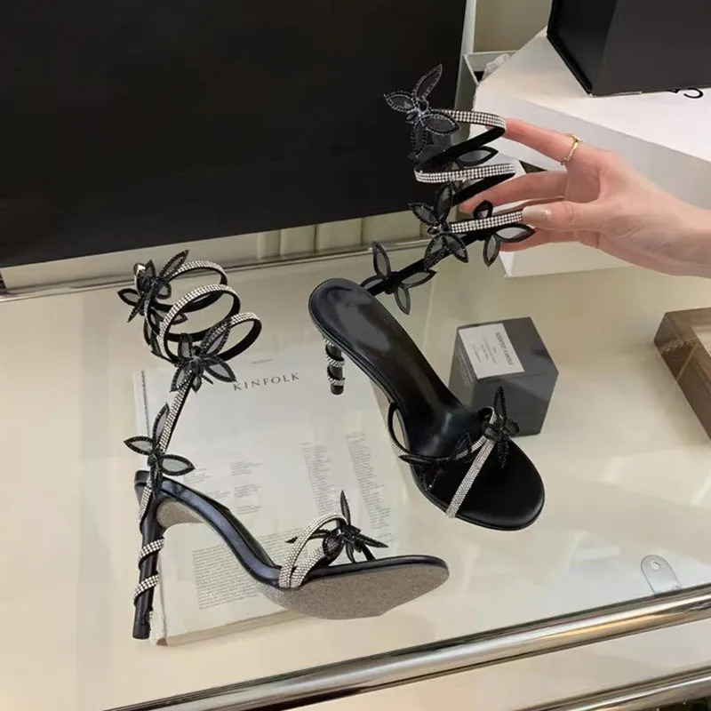 Crystal Embellished Butterfly Detail Women Sandals Sexy Coiled Strap High heels Gladiator Sandals Summer Party prom Shoes 250115