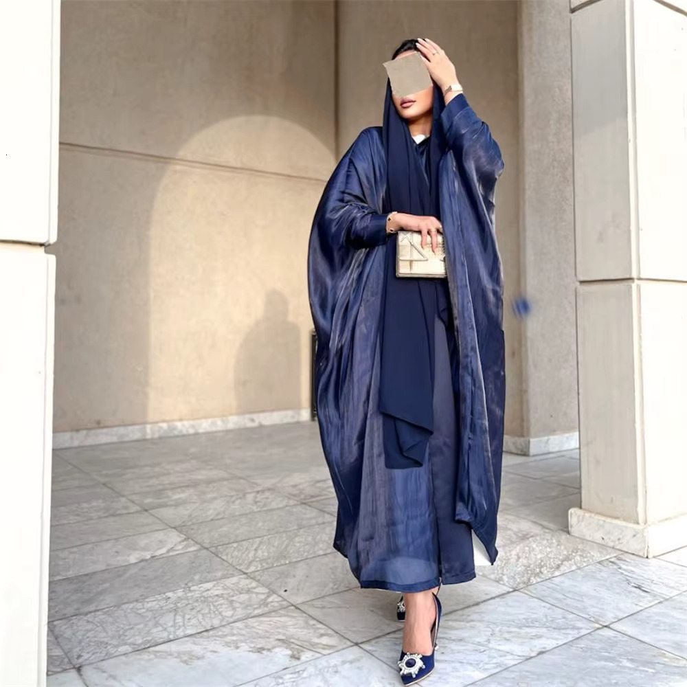 2025 New Batwing Sleeve Open Kimono Abaya Muslim Ramadan Dress Eid Islamic Solid Cardigan Moroccan Women Robe Clothing Vestidos