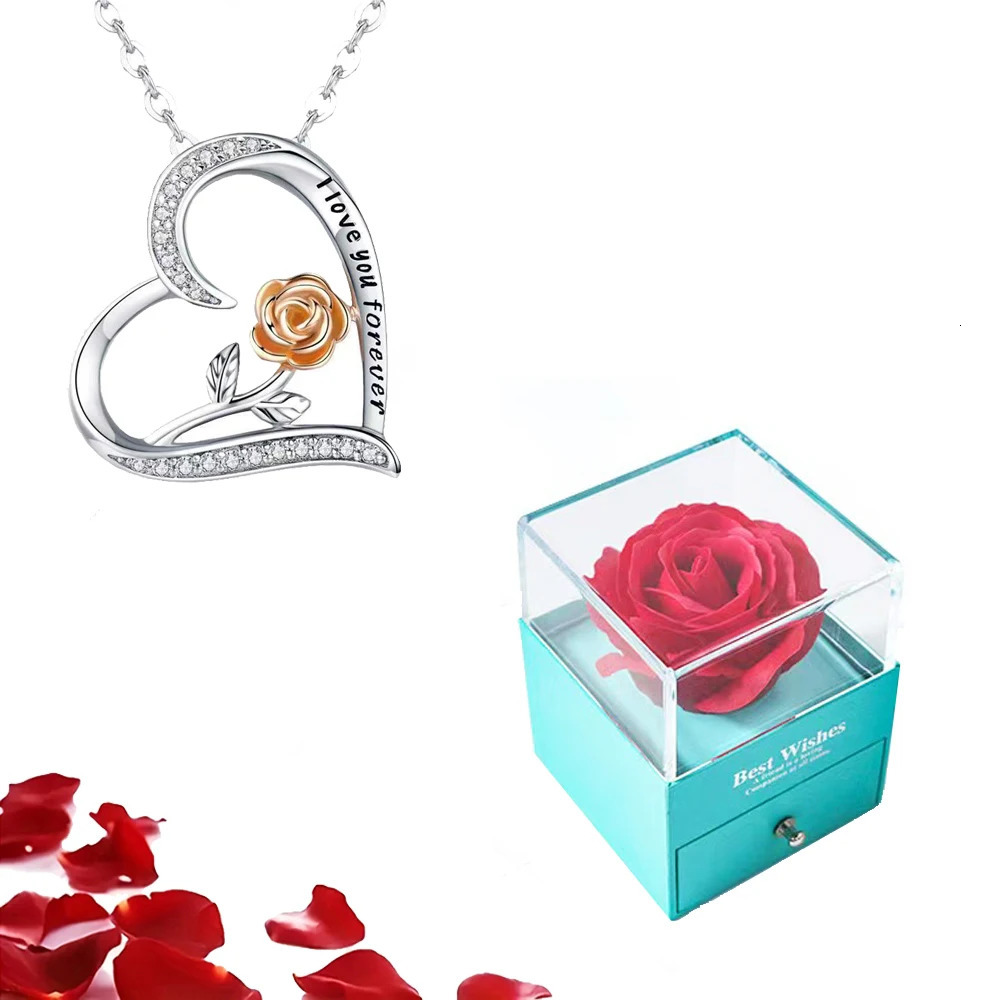 Heart Pendant Necklaces For Women With Rose Flower Box Christmas Wedding Party Gift Romantic Fashion Jewelry 250117