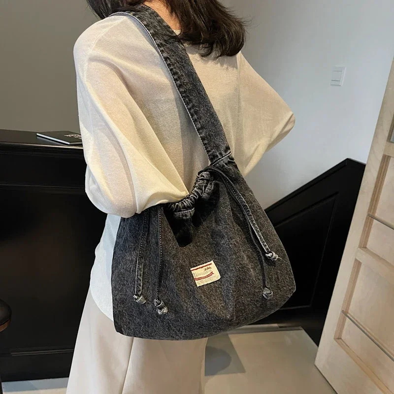 Solid Colors Denim Concise Casual Crossbody Bags Large Capacity String Retro Fashion Versatile Womens Shoulder Bags 250122