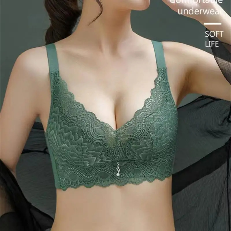 Sexy Lace Bra Women Push Up Comfortable Bralette Underwear Embroidery Deep V Neck Lingerie Wireless Brassiere Crop Top Ladies 250122