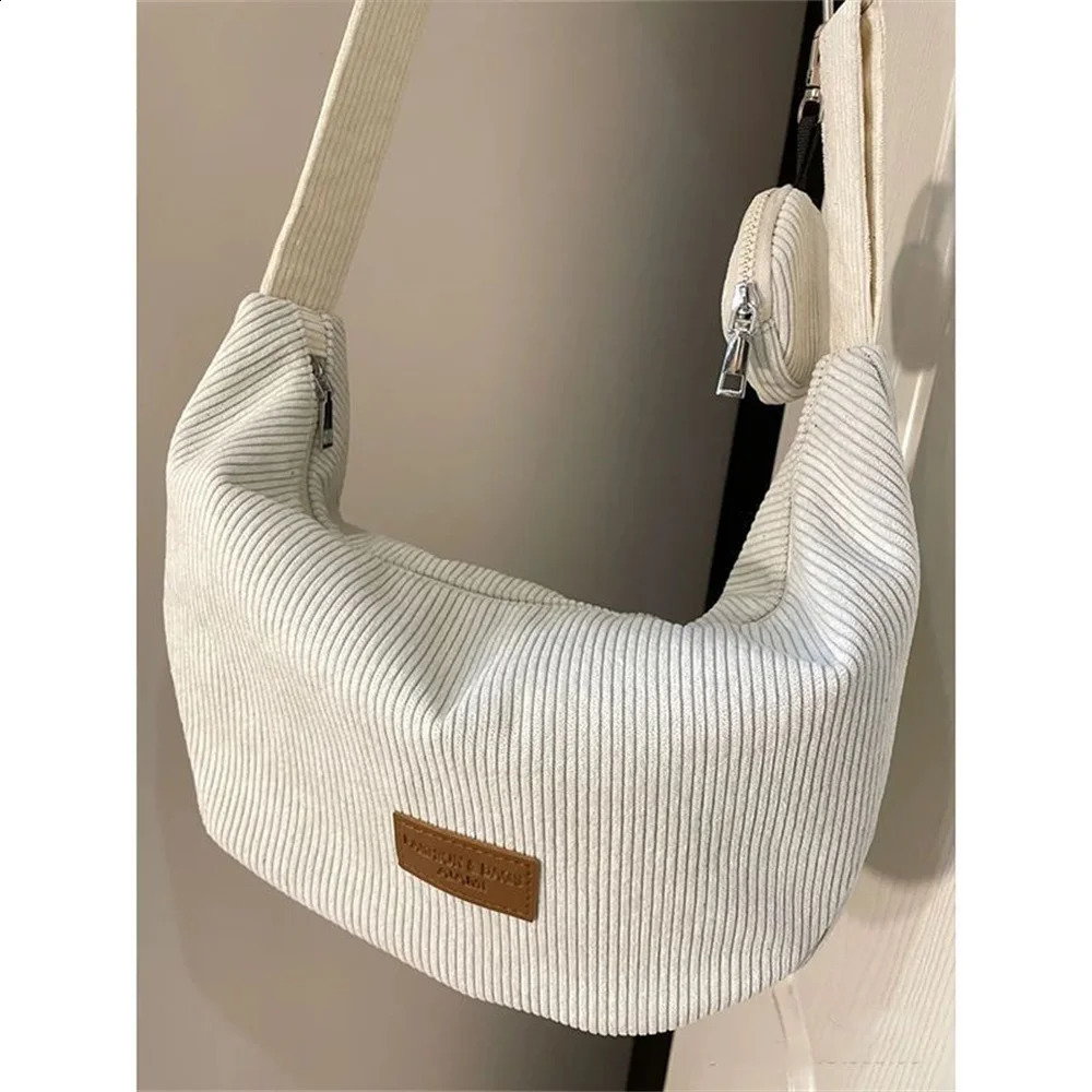 Large Capacity Corduroy Shoulder Crossbody Bag Women Leisure Armpit Solid Color Versatile Dumpling Fashion Messenger 250118