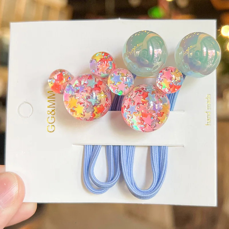 2PCS Cartoon Mouse Head Girls Lovely Elastic Hair Bands Princess Accessories Children Ties Baby Headwear 250117