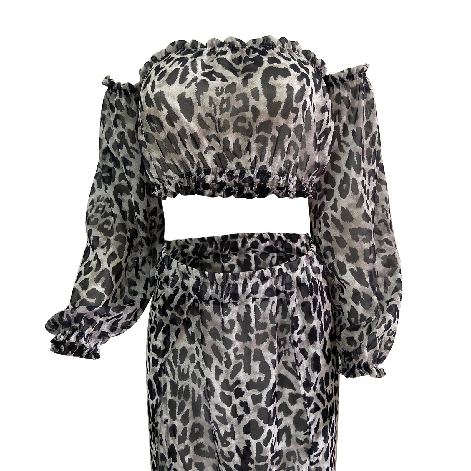 Meihuida Bikini Cover Ups Set Off Shoulder Long Sleeve Crop TopsMaxi Up Skirt Twopiece Suit for Beach Mesh Swimwear 250120