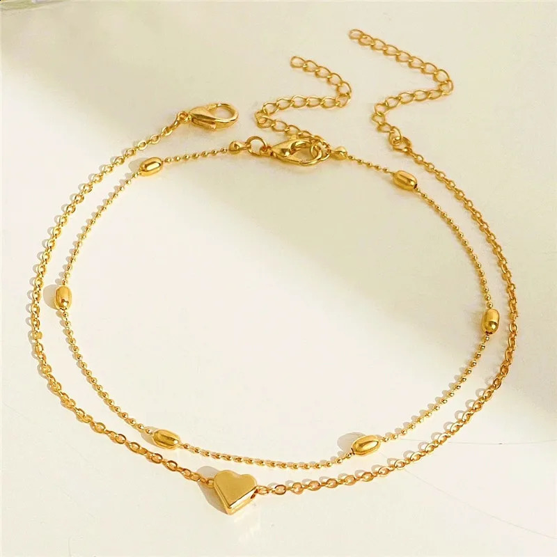 Fashion Simple Heart Female Anklets Foot Jewelry Leg On Ankle Bracelets For Women Chain Gifts 250114