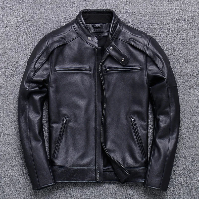 2025 100% Leather Jacket Mens Top Cowhide Coat Mens Motorcycle Jacket Slim-Fit Stand-Up Jacket Trend 250120