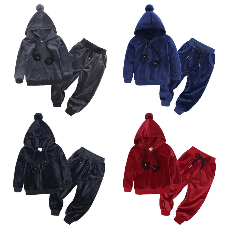 Kids Baby Boy Girl Velvet Tracksuit Clothes Toddler Velour Hoodie Sweatshirt TopsSweatpants Children Athletic Sweatsuit Outfits 250113