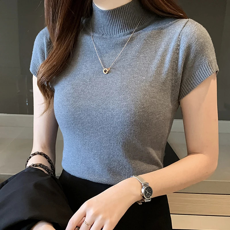 Casual Women Clothing Korean Knitted Women Top Blusas Mujer De Moda Spring Summer Solid Slim Turtleneck Blouse Blusas 8622 250121