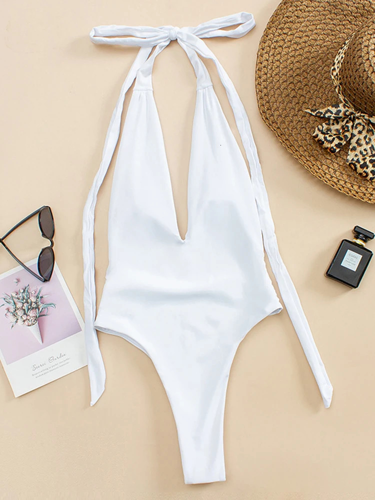 Sexy Deep V One Piece Swimsuit Women Bandage Backless Swimwear Female Monokini Bathers Bathing Suits Summer Beach Wear 250113
