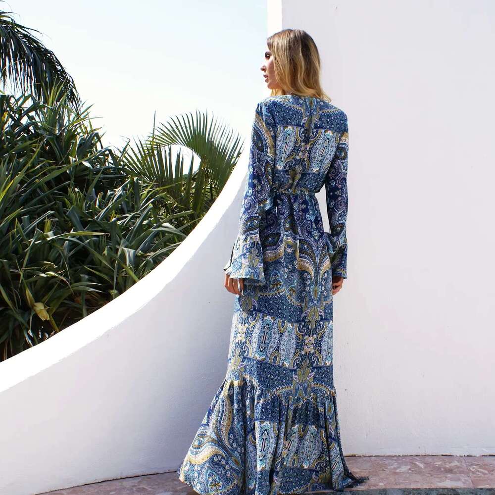 Bohemian Printing Beach Sleeve Hippie Chic Long Maxi Holiday Dress Oversized Bandage Dresses Vacation Vestidos