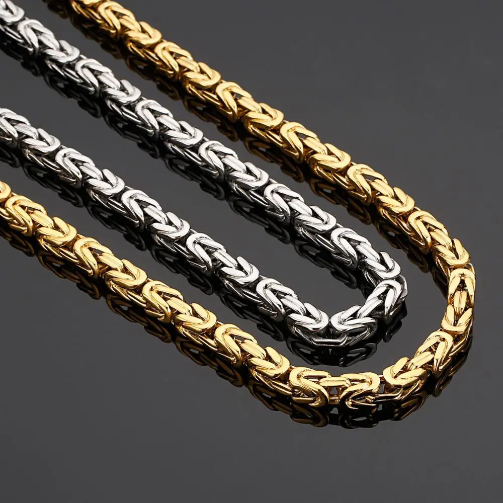 Fongten 66cm Byzantine Chain Necklace for Men Stainless Steel Hiphop Male Gold/Silver Color Choker Charm Necklaces Jewelry 250118