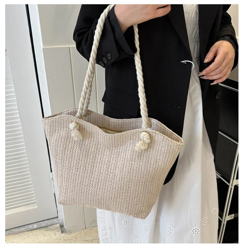 Fitshinling Bohemian Handmade Moven Rattan Straw Bags Fashion Large Capacity Shoulder Bag Women Vintage Female Tote 250121