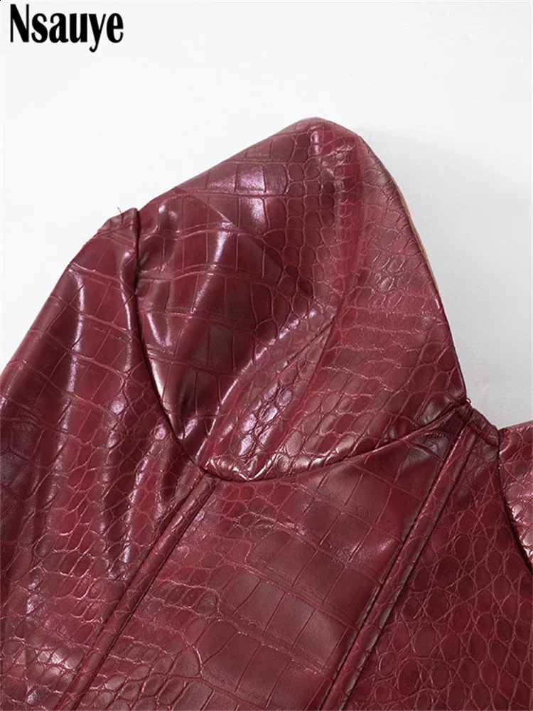 Nsauye Elegant Sexy Fashion Leather Strapless Women Dress Night Club Evening Party Short Bodycon High Waisted Dress 2025 250113