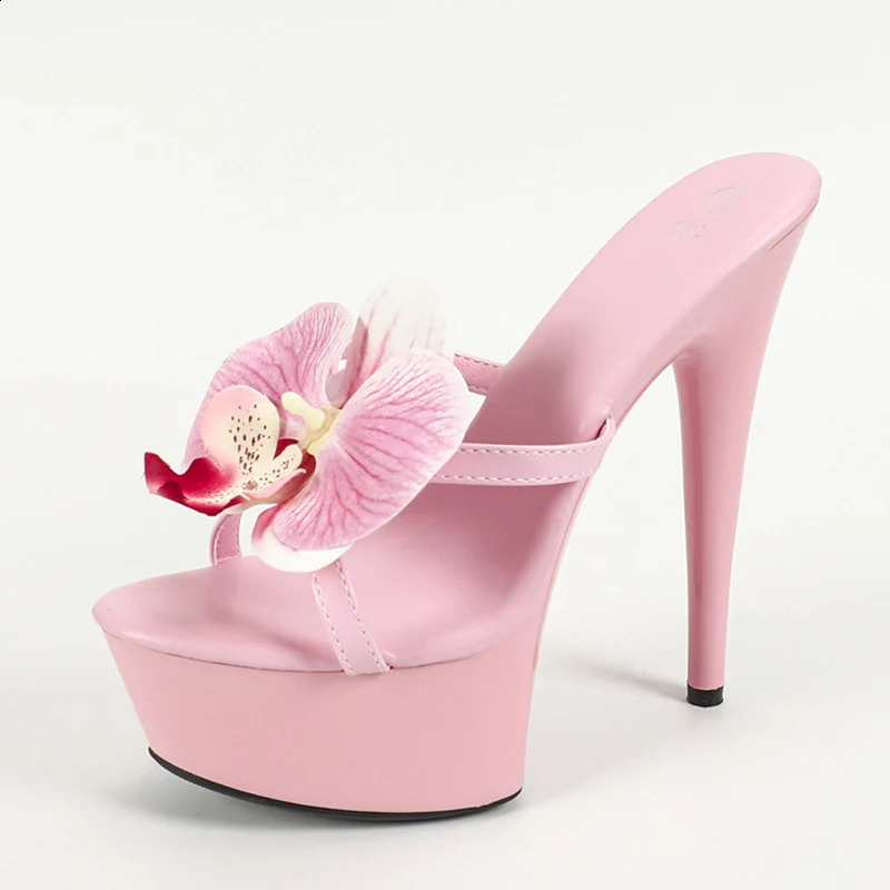 Liyke Size 34-43 Super High Heels Platform Slippers Women Fashion Pink Flowers Open Toe Summer Sandal Female Party Stripper Shoe 250122
