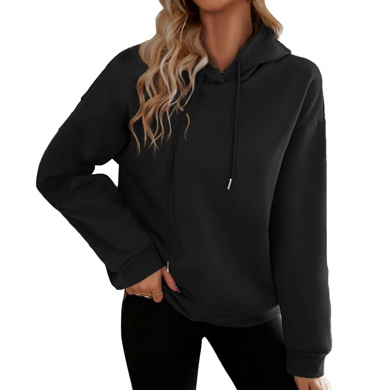 Women Casual Black Loose Hoodies Autumn Winter Long Sleeve Hooded Sweatshirt Thick Simple Tops Lazy Style Pullover 2024 Sale 250121