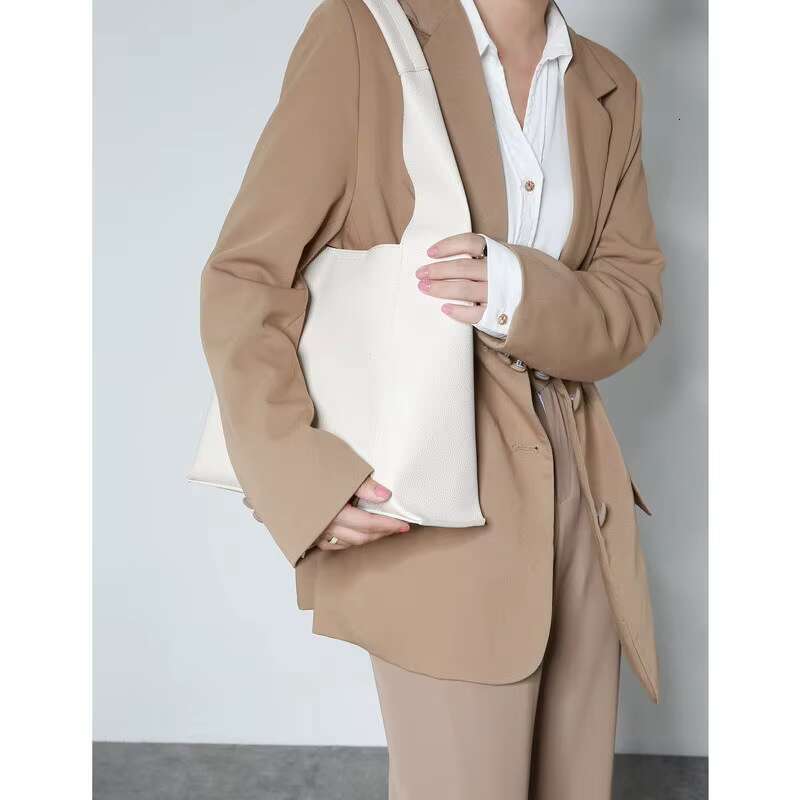 French Simple Cowhide Tote Large-Capacity Women Commuter Office Ladies One-Shoulder Armpit Bag Casual Big