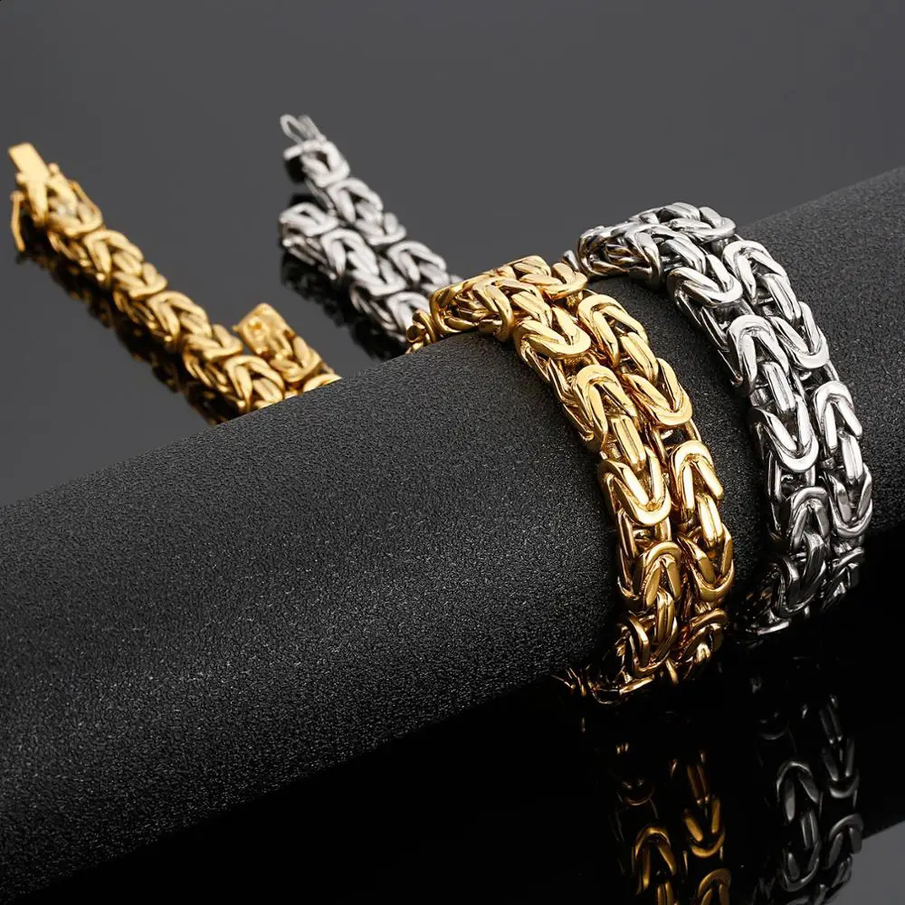 Fongten 66cm Byzantine Chain Necklace for Men Stainless Steel Hiphop Male Gold/Silver Color Choker Charm Necklaces Jewelry 250118