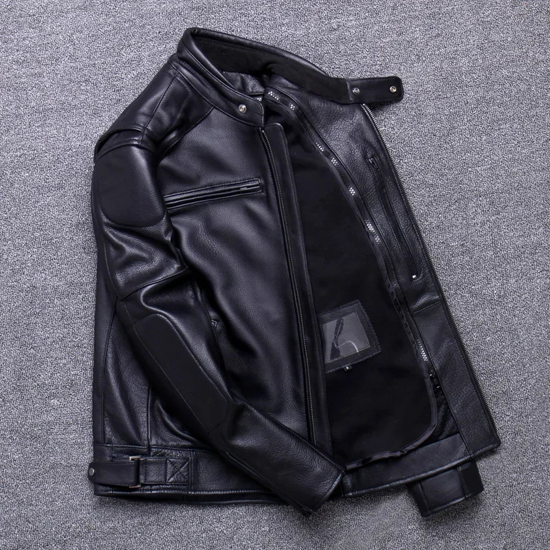 2025 100% Leather Jacket Mens Top Cowhide Coat Mens Motorcycle Jacket Slim-Fit Stand-Up Jacket Trend 250120