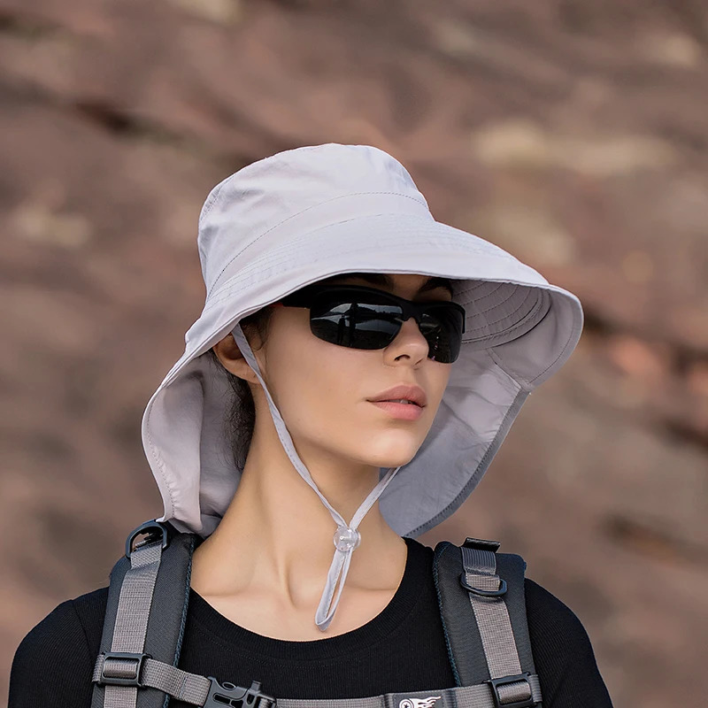 Women Wide Large Brim Sun Hat Bucket Summer Outdoor Fishing Hiking UV Anti Neck Protection Shawl Visor Cap Ladies Bonnet 250118