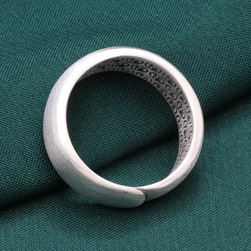 Sterling silver ring 999 silver plain ring retro wide face blessing adjustable jewelry men and women ring 250117