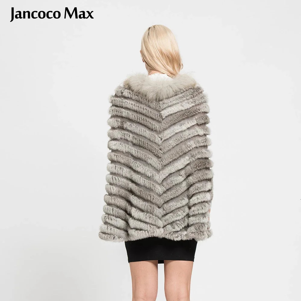 Jancoco Max Real Rabbit Knitted Fur Poncho Winter Fashion Style Capes Female Party Shawl S7112 250120