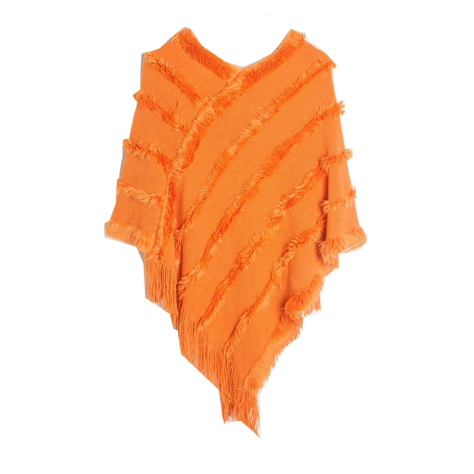 Spring Autumn Winter V-neck Solid Color Knitted plush Shawl Fashion Street Poncho Lady Capes Orange Cloaks 250121