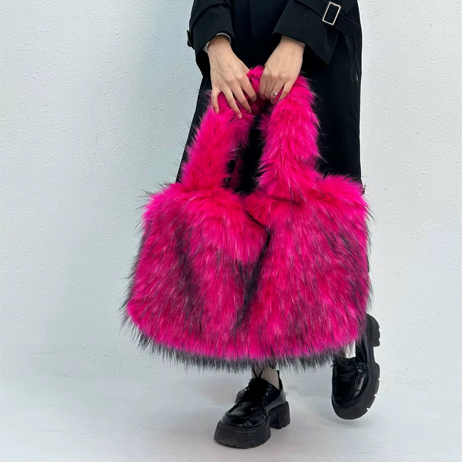 Faux Mink Fur Bags for Women Handbags Candy Color Plush Tote Fluffy Soft Shoulder Bag Large Capacity Shopper Purses New