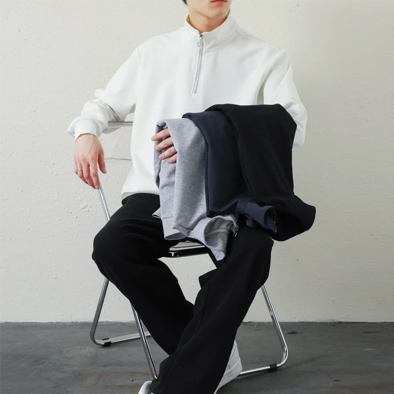 Mens Spring Autumn Solid Turtleneck Zipper Long Sleeve Sports Tshirt Casual Vacation Hoodies Fashion Vintage Office Lady Tops 250122