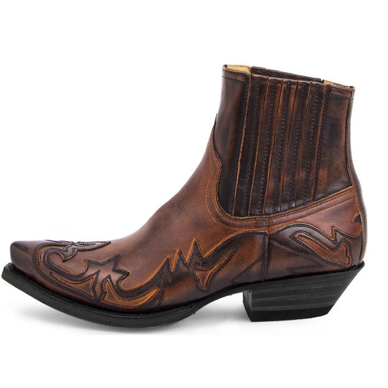 2024 Mens Western Cowboy Boots Men Women Embroidery Pointed Shoes Man Ankle Boots Unisex Leather Boots Plus Size 35-48 250120