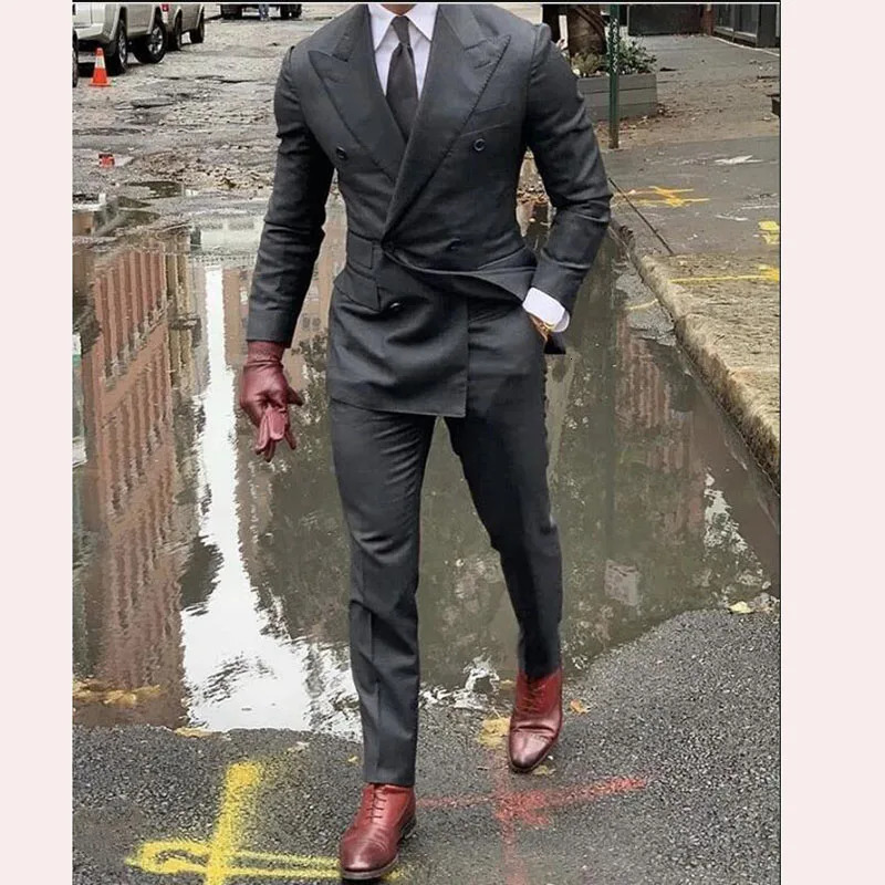 Double Breasted Grey Wedding Suit Prom Men Groom Tuxedo Man Blazer Latest n Costume Homme Mens 2 Pcs Jacket Pant 250122
