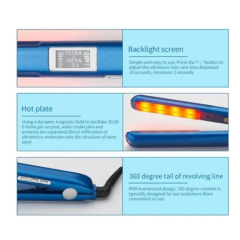 Hair Flat Irons Ultrasonic Infrared Cold Care Iron Keratin Treatment for Frizzy Recovers the Damaged Straightener 250121