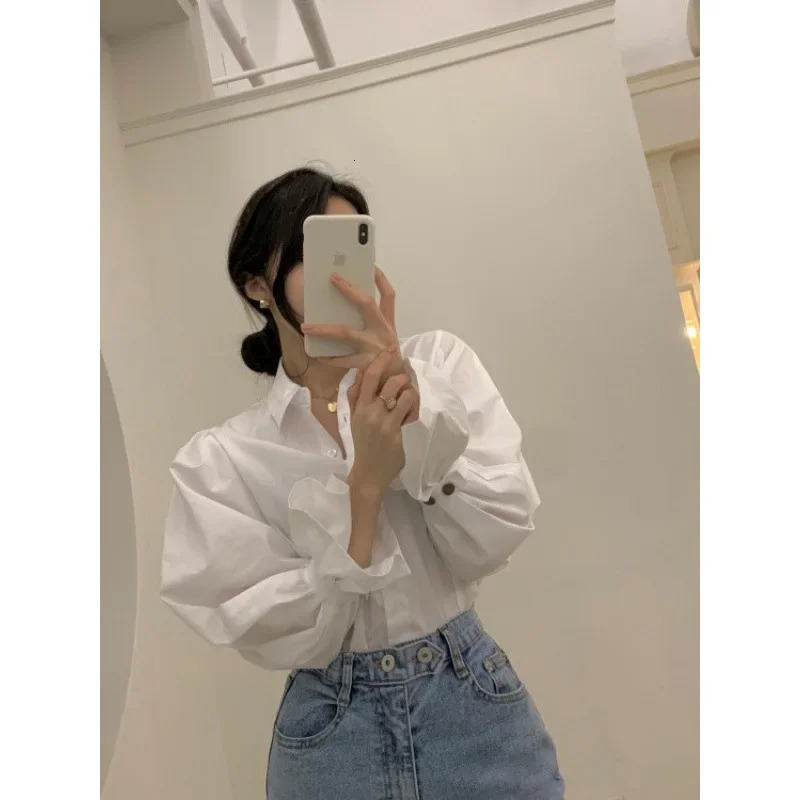 2J11D SleeveOpening TieUp Puff Shirt Large Size Snowflake From China Mainland With SleeveLength Variation 250122