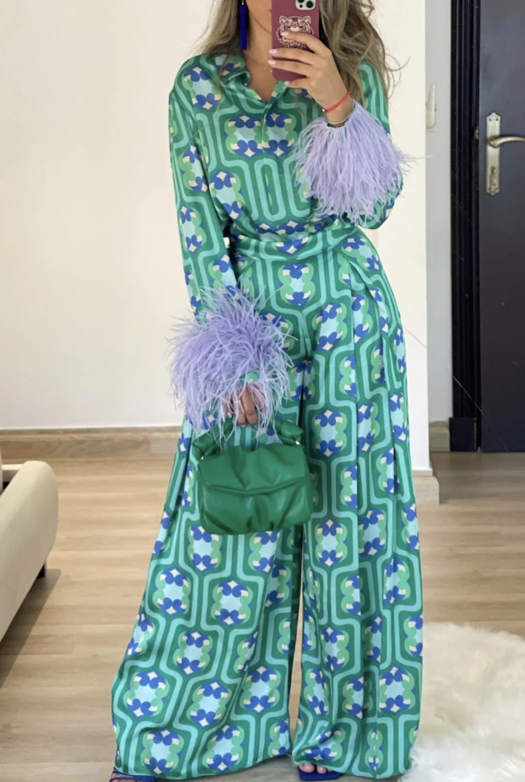 Fashion Printed Shirt Tops For Women European And American Style Loose Wide-leg Trousers Street Style Casual Suits 250110