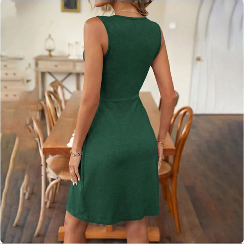 Stylish Solid Color Dres Sleeveless Off Shoulder Vneck Dresses Summer Lady Sexy Slim Party Dress 250121