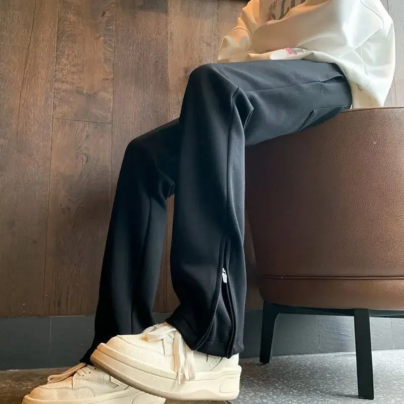 Mens Sweatpants Cotton Straight Plain Trousers Male Sports Pants with Zipper Pocket Grey Vintage Welcome Deal Y2k Baggy Retro 250113