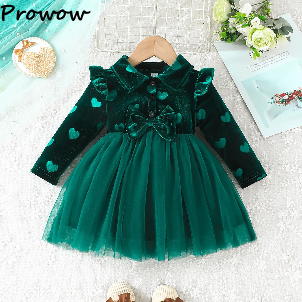Baby Winter Dresses Long Sleeve Heart Print Velvet Dress For Girls TurnDown Collar Bows Princess born Kids Clothes 250117