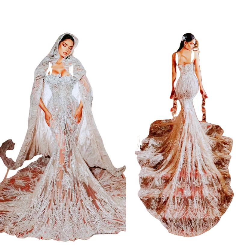 2025 Arabic Aso Ebi Plus Size Off White Mermaid Wedding Dresses Beaded Lace See Through Luxurious Vintage Bridal Gowns Dress For Bride ZJ069